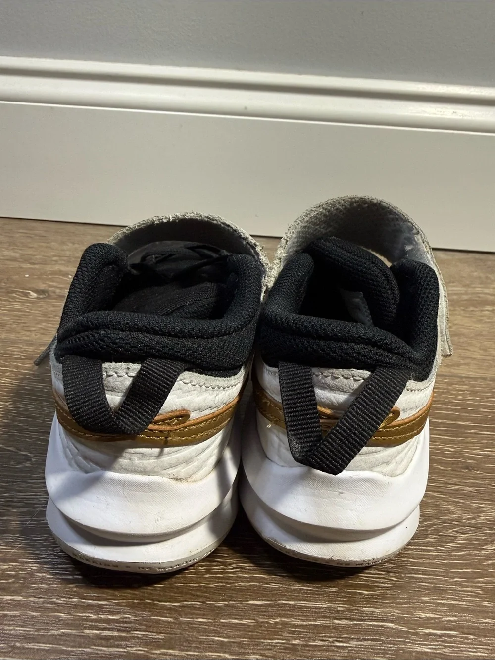 Nike Kids Black, White and Gold Velcro Strap Sneakers